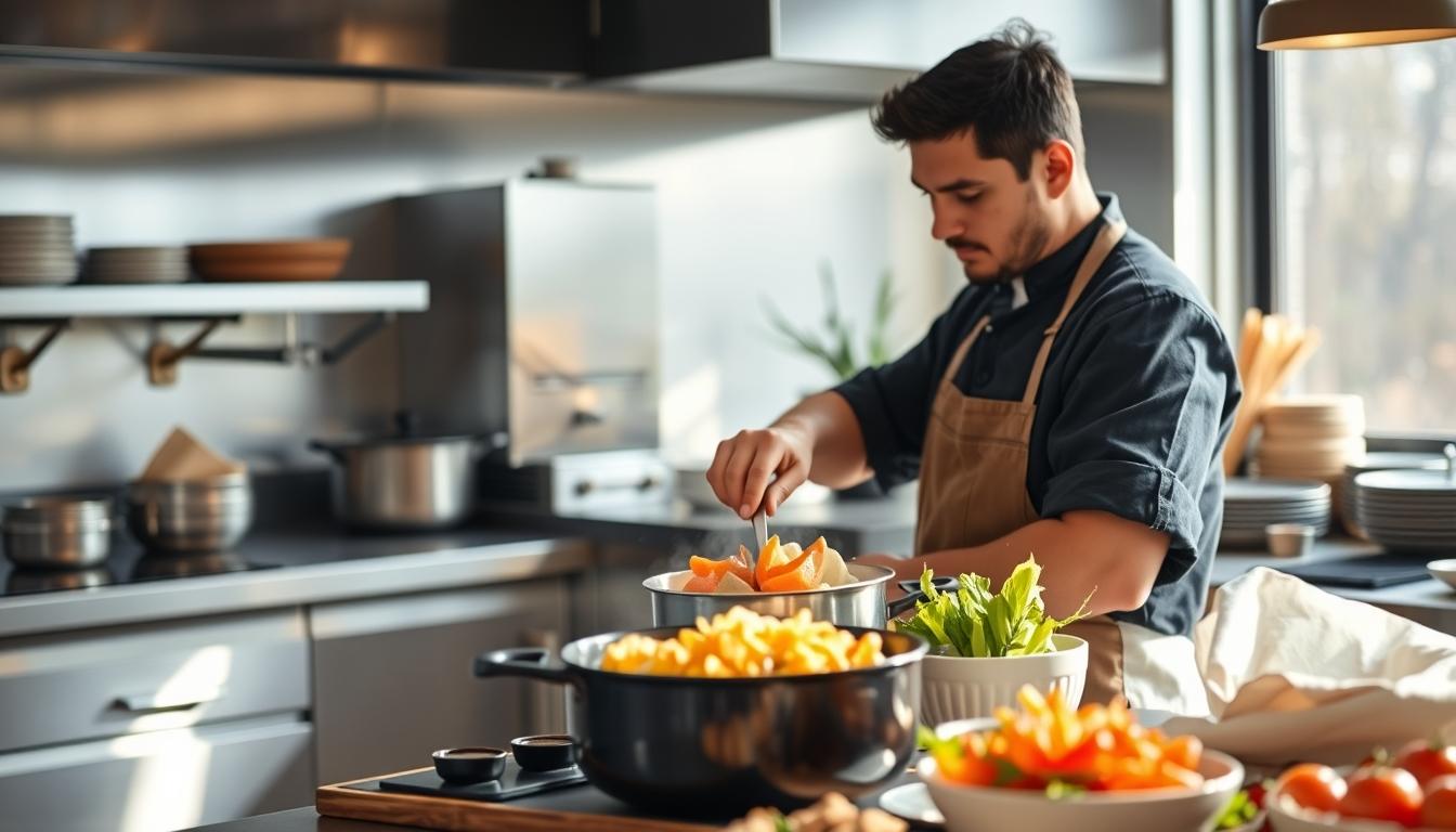 Balanced healthy meal prepared in a home kitchen